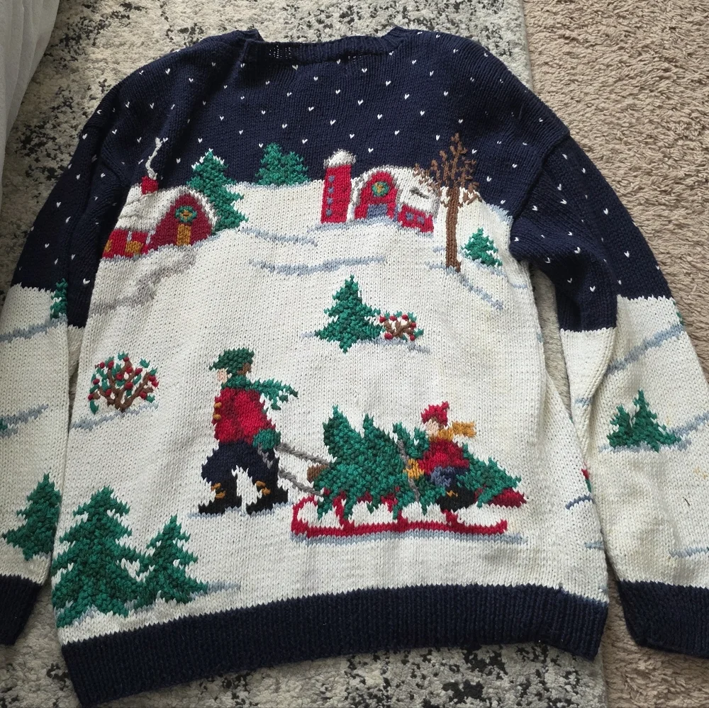 Vintage 90s Northern Isles Hand Knit Christmas Sweater Womens XL Ramie Cotton - Picture 13 of 14